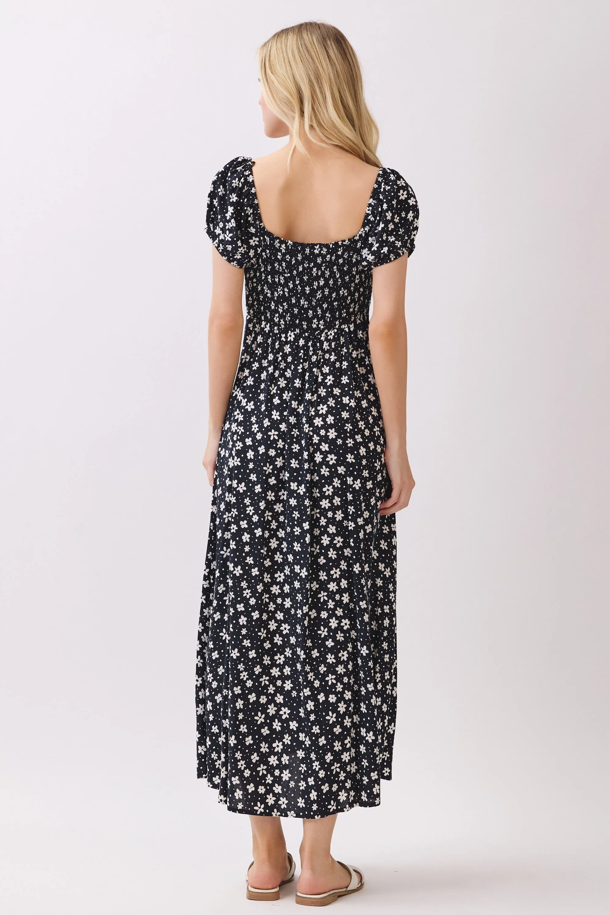 Black Floral V-Neck Button Detail Midi Dress sold by Pinkblush product image thumbnail 4