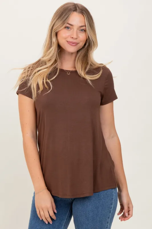Brown Basic Short Sleeve Top made by Zenana Outfitters