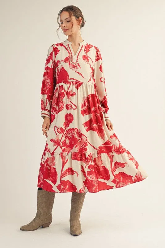 Cream/Red Big Floral Print Midi Dress sold by Pinkblush product image thumbnail 2