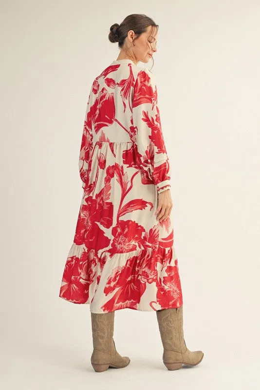 Cream/Red Big Floral Print Midi Dress sold by Pinkblush product image thumbnail 3