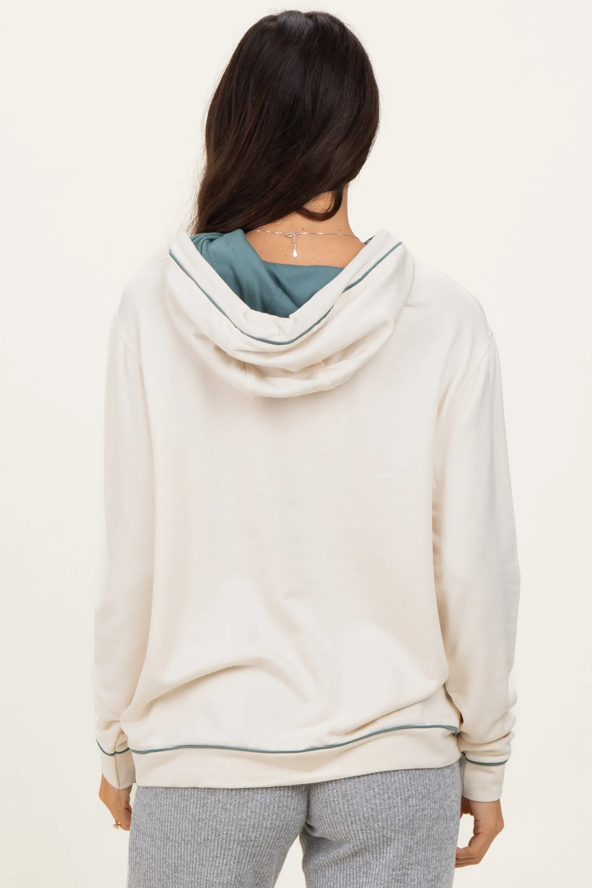 Cream Light Olive Contrast Drawstring Maternity Hoodie sold by Pinkblush product image thumbnail 4