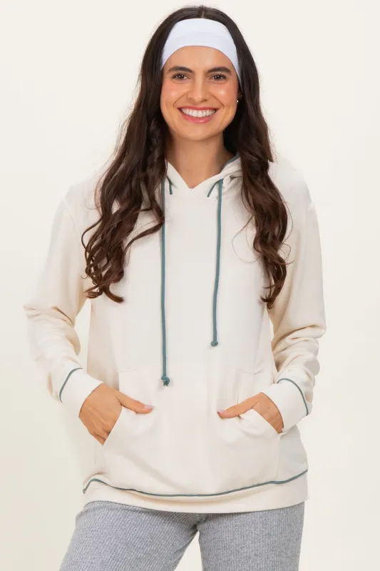 Cream Light Olive Contrast Drawstring Maternity Hoodie sold by Pinkblush