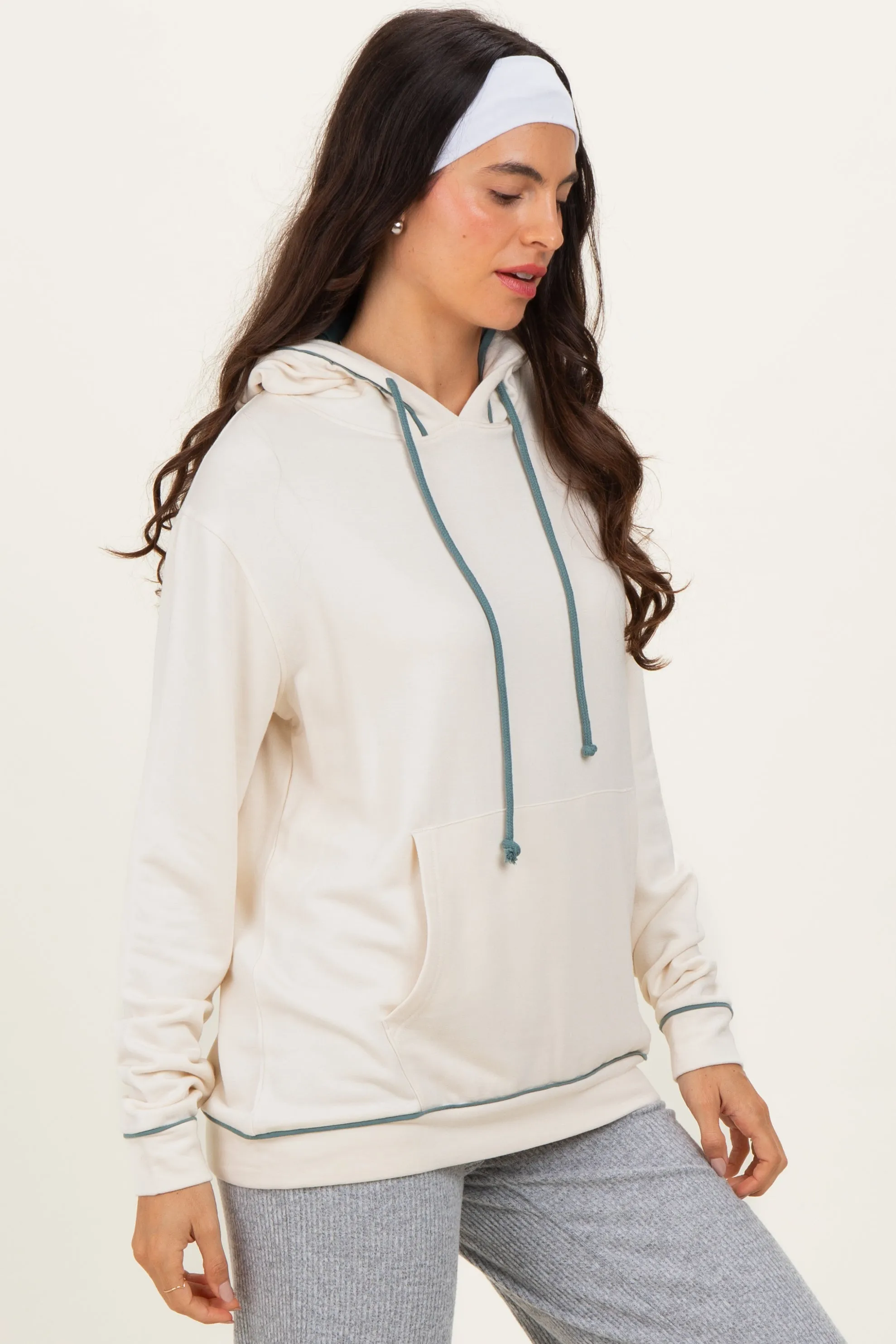 Cream Light Olive Contrast Drawstring Maternity Hoodie sold by Pinkblush product image thumbnail 3