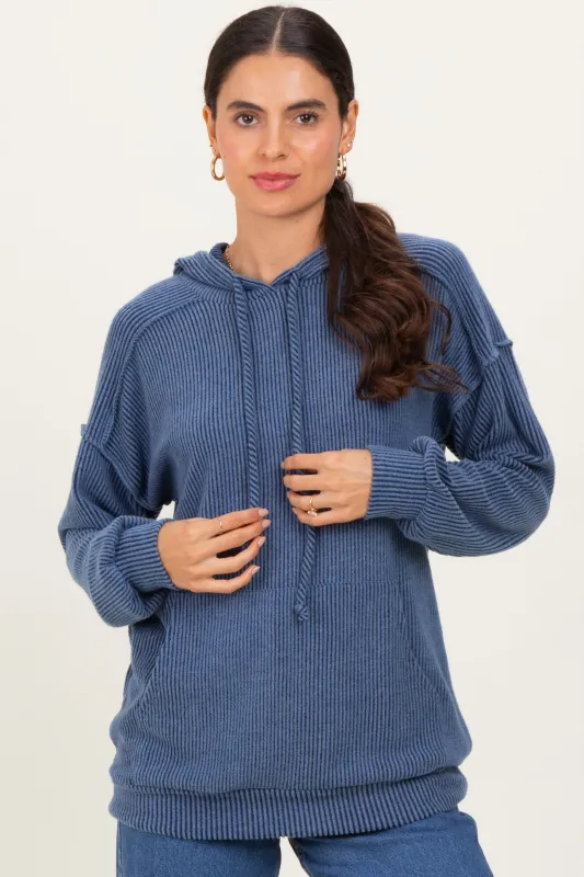 Navy Long Sleeve Brushed Urban Rib Hoodie Top sold by Pinkblush