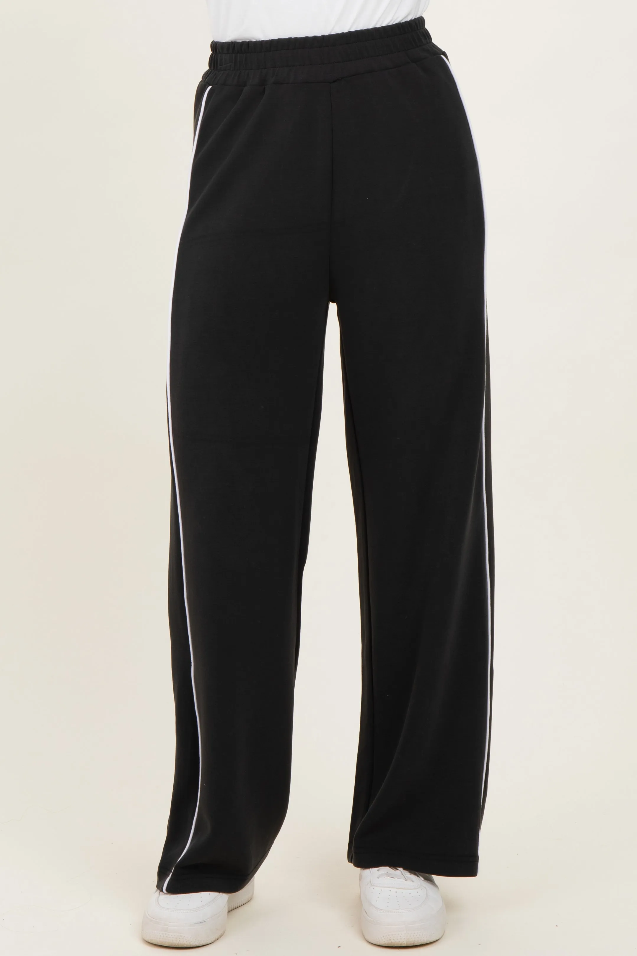 Black Striped Wide Leg Track Pants sold by Pinkblush product image thumbnail 3