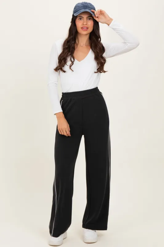 Black Striped Wide Leg Track Pants sold by Pinkblush