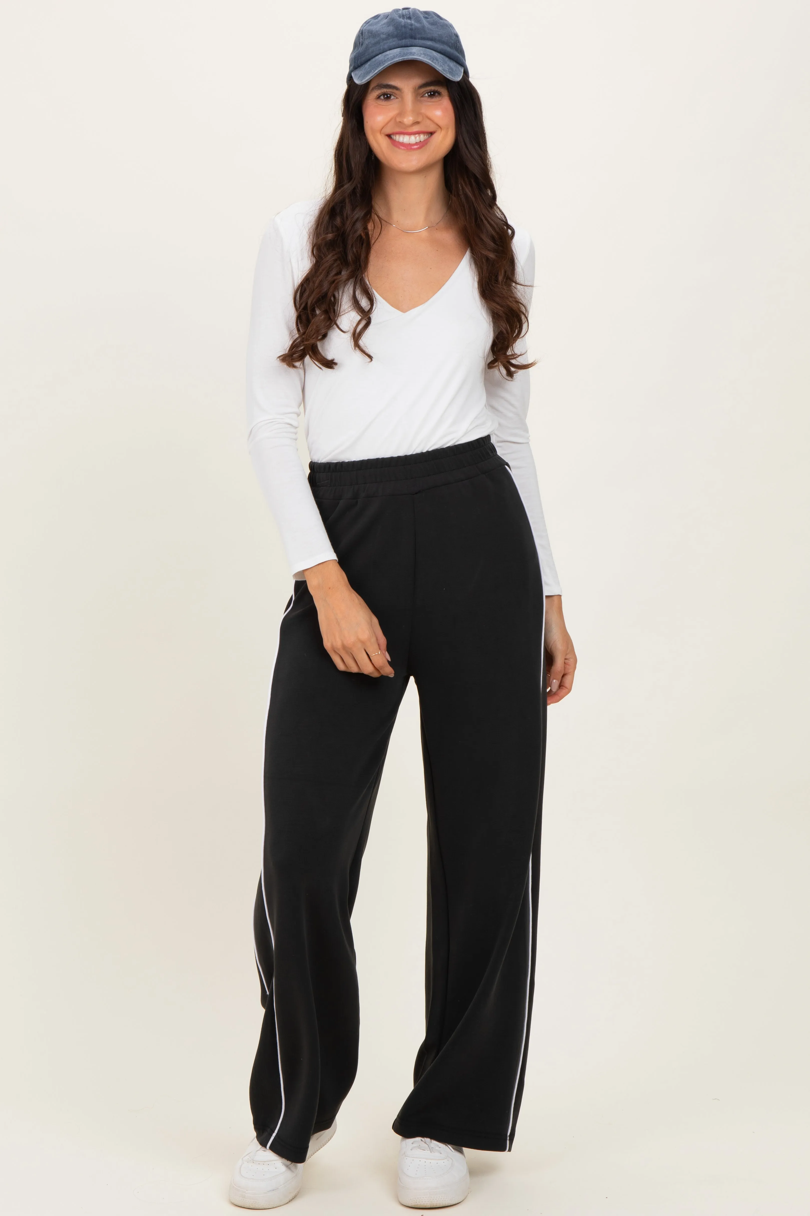 Black Striped Wide Leg Track Pants sold by Pinkblush product image thumbnail 2