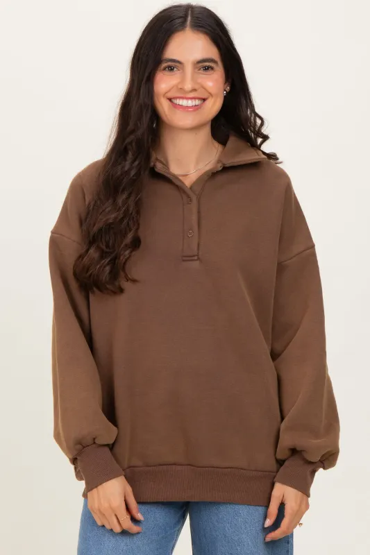 Brown Oversized Long Sleeve Polo Pullover sold by Pinkblush