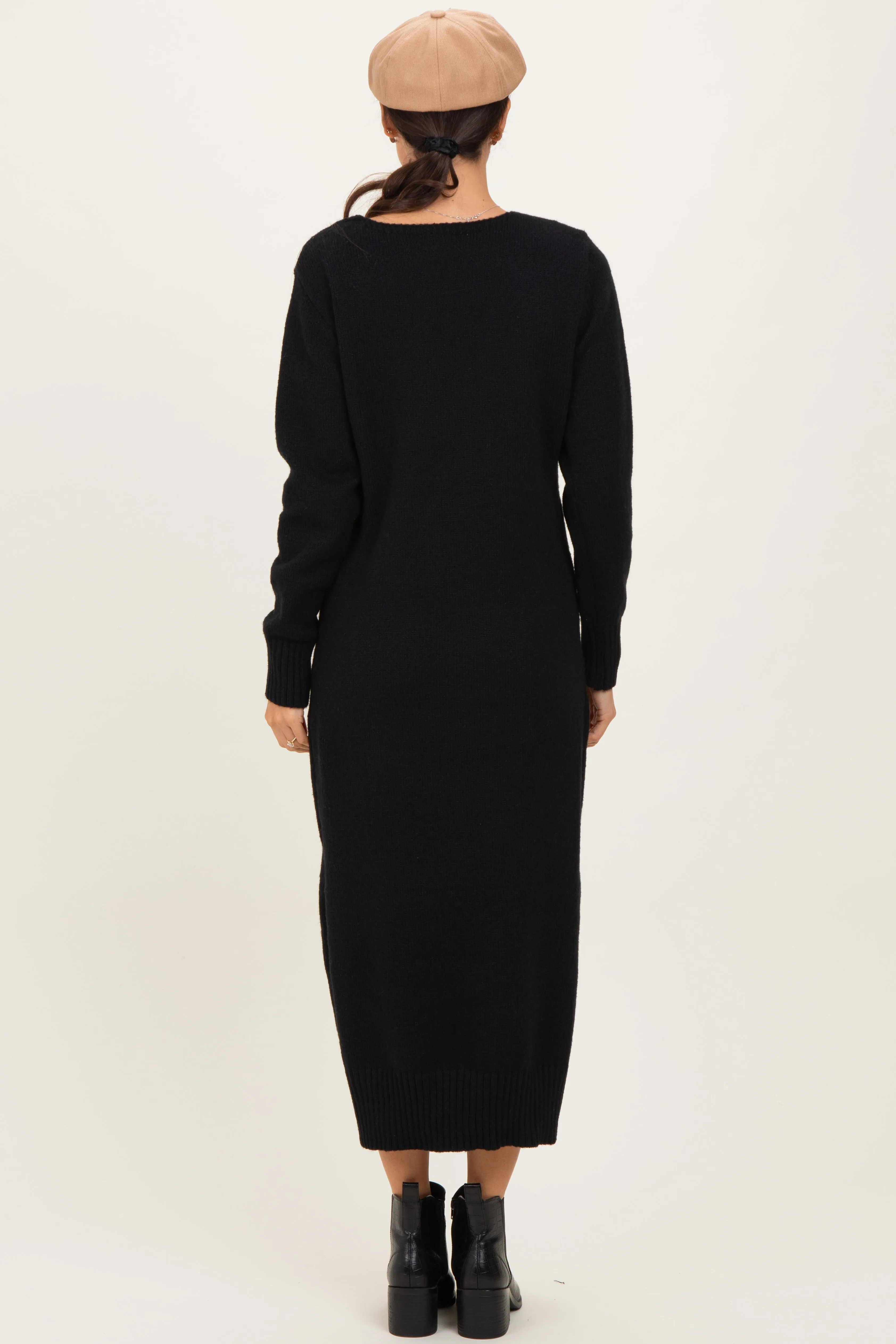 Black V-Neck Relaxed Fit Sweater Dress sold by Pinkblush product image thumbnail 2