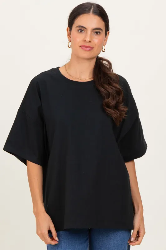 Black Crew Neck Short Sleeve Oversized T-Shirt sold by Pinkblush