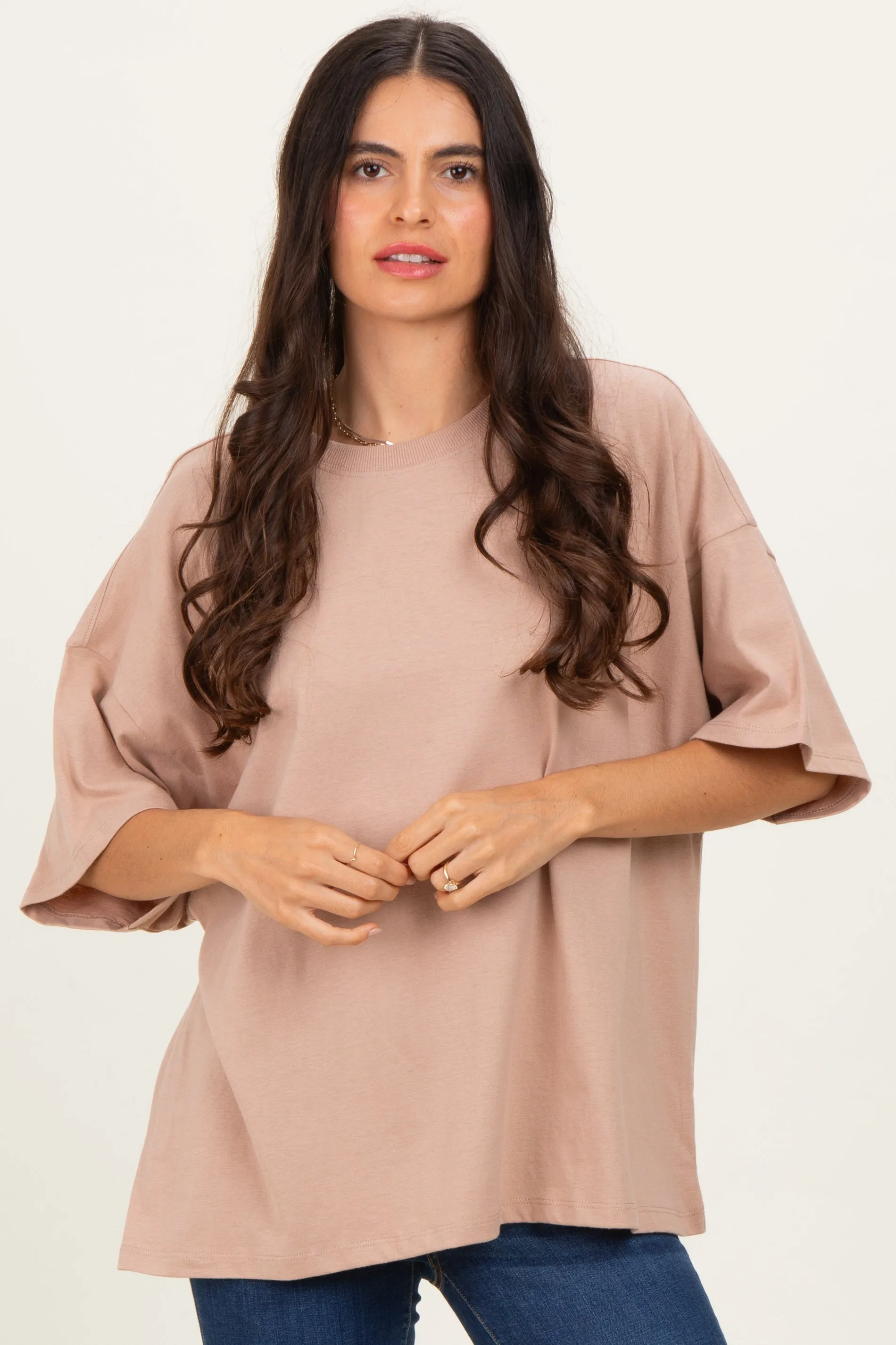 Camel Crew Neck Short Sleeve Oversized T-Shirt sold by Pinkblush product image thumbnail 3