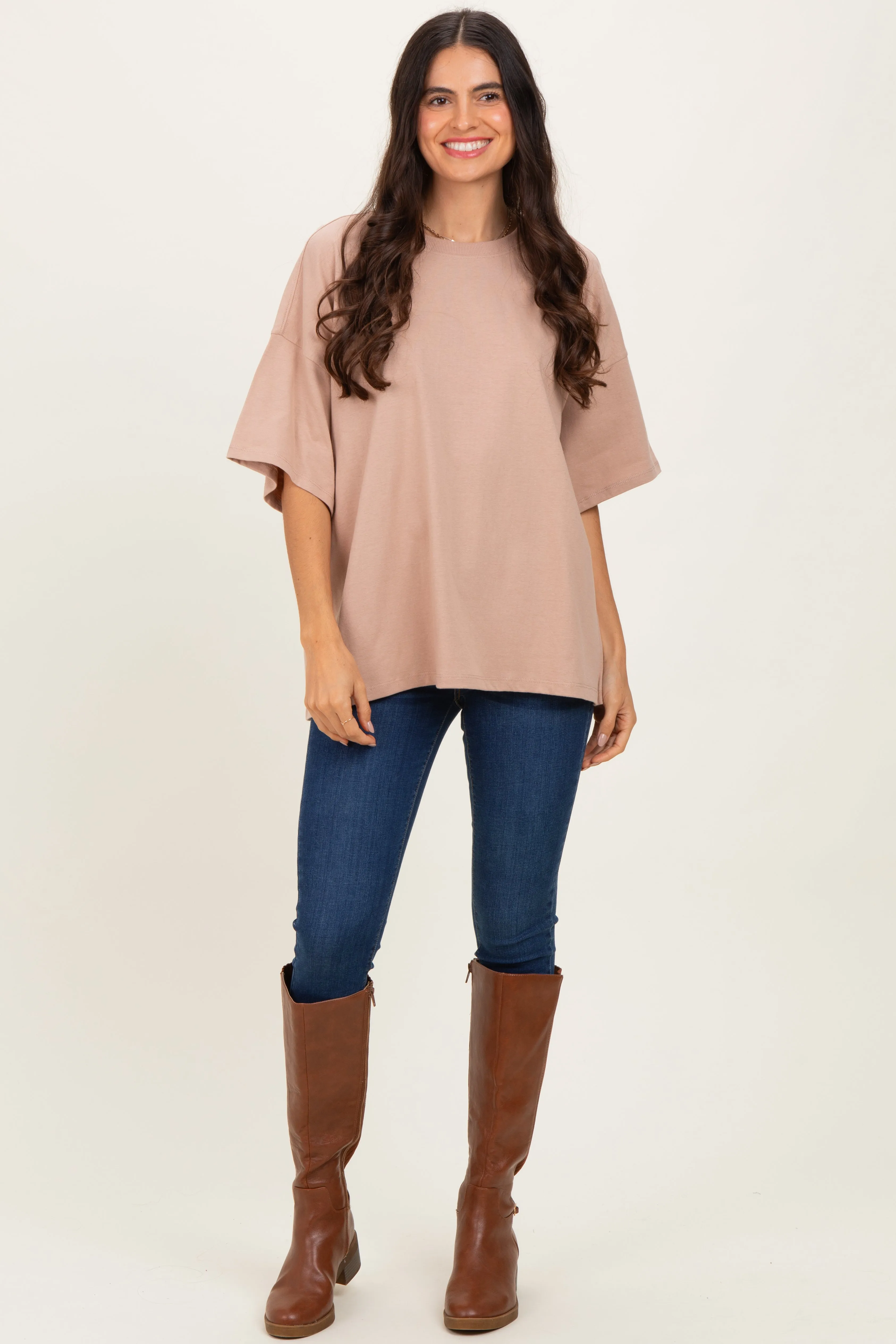 Camel Crew Neck Short Sleeve Oversized T-Shirt sold by Pinkblush