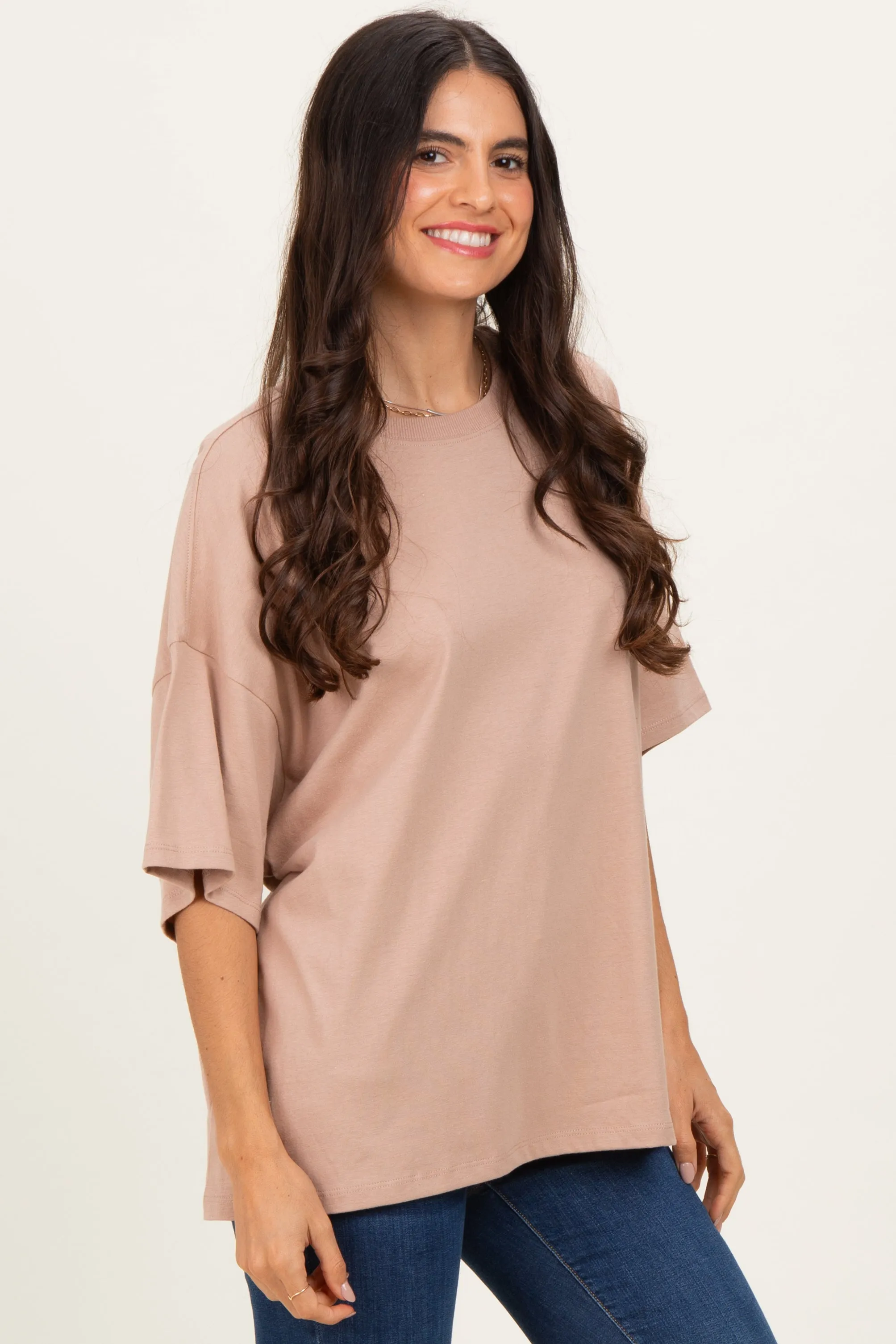 Camel Crew Neck Short Sleeve Oversized T-Shirt sold by Pinkblush product image thumbnail 2