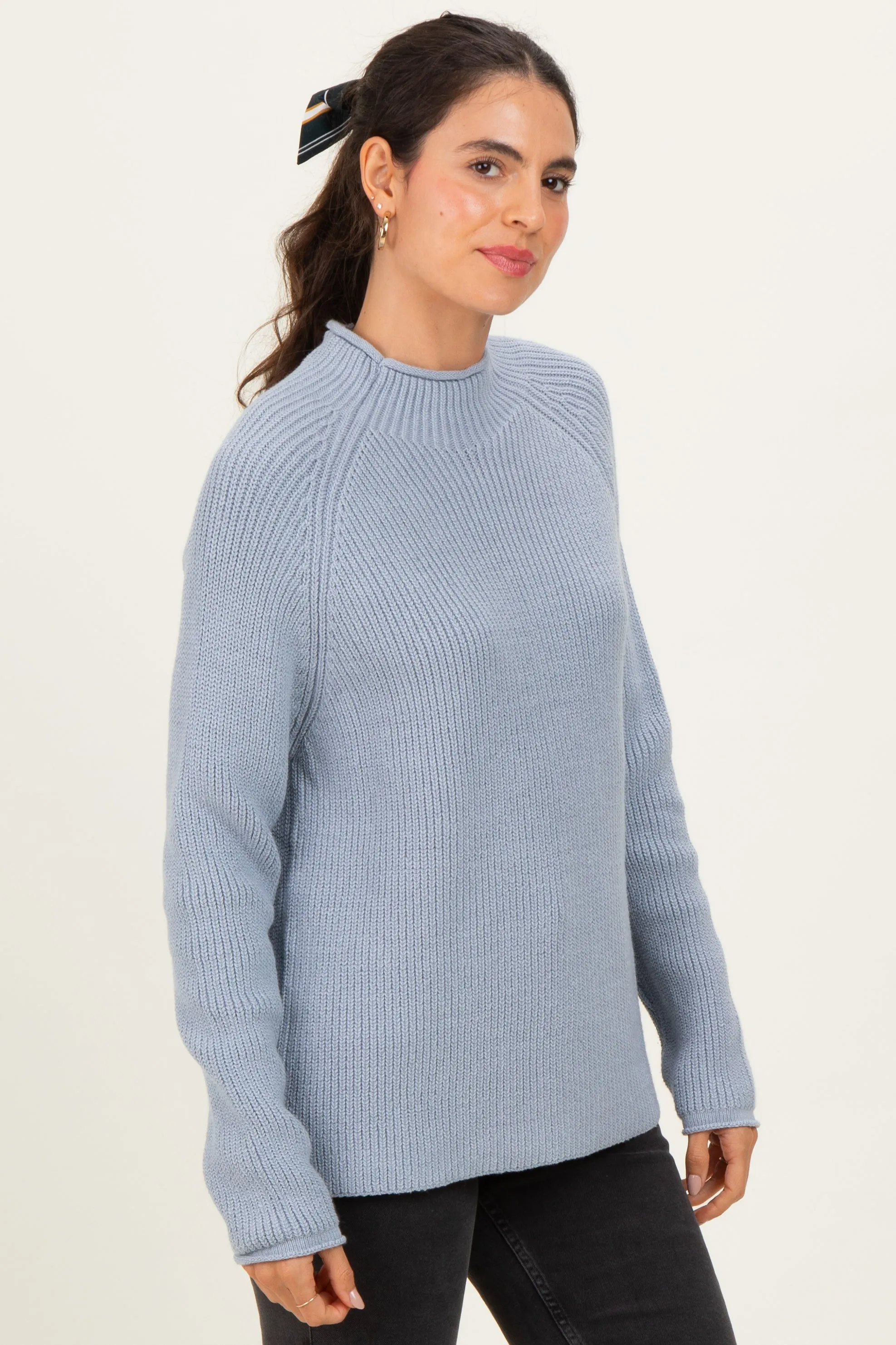 Light Blue Mock Neck Ribbed Knit Basic Sweater Top sold by Pinkblush product image thumbnail 3