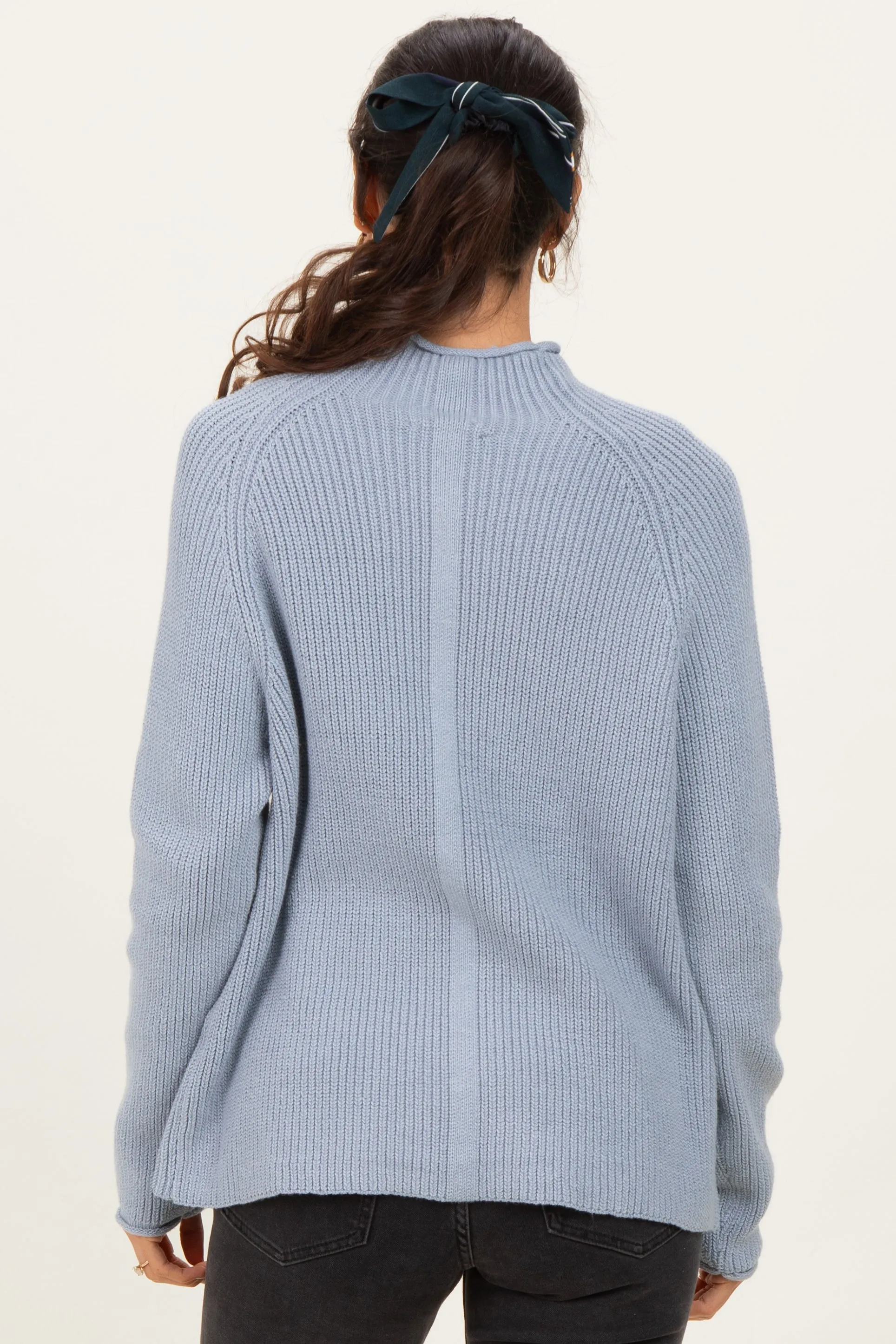 Light Blue Mock Neck Ribbed Knit Basic Sweater Top sold by Pinkblush product image thumbnail 4