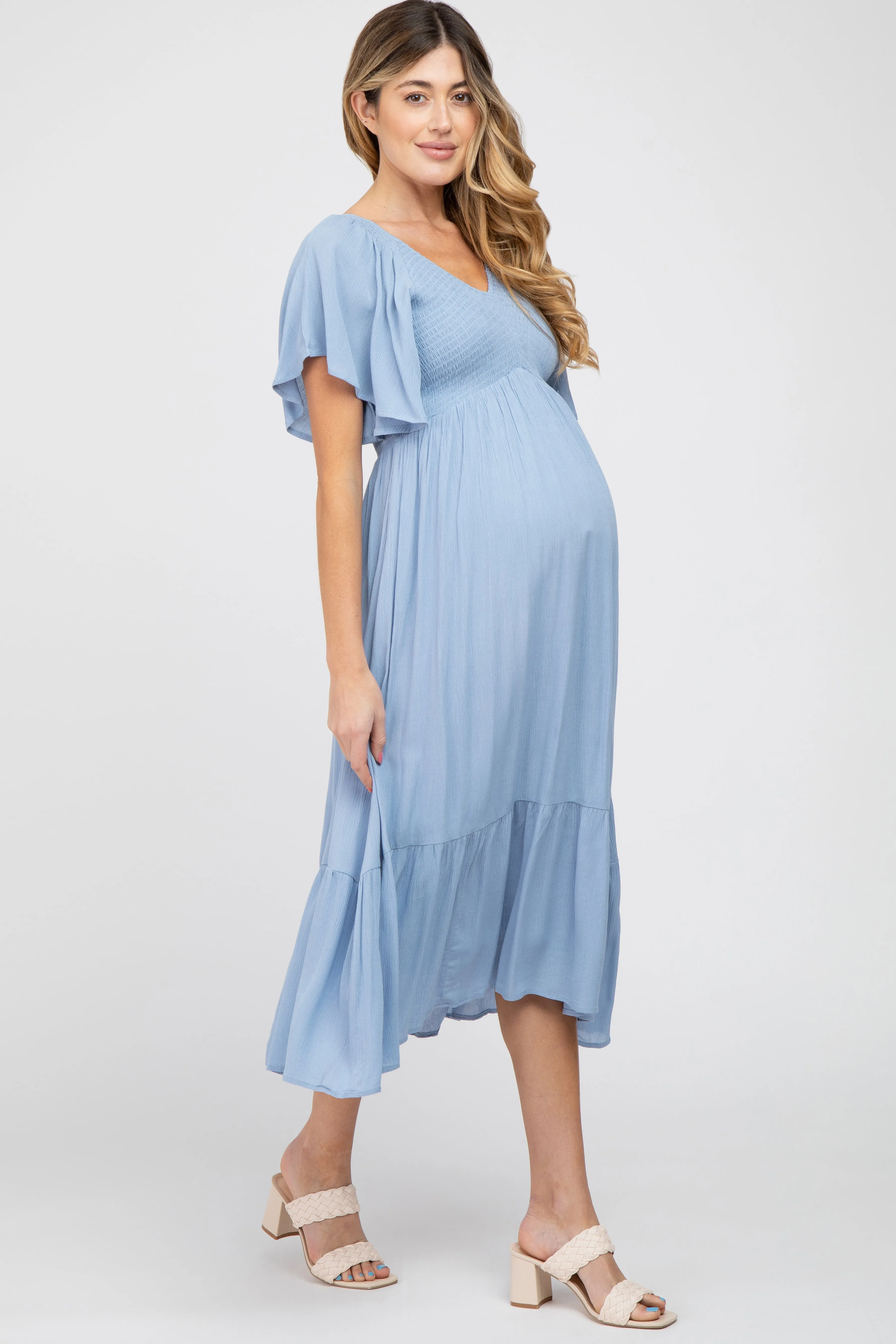 Blue Smocked Ruffle Maternity Dress sold by Pinkblush product image thumbnail 2