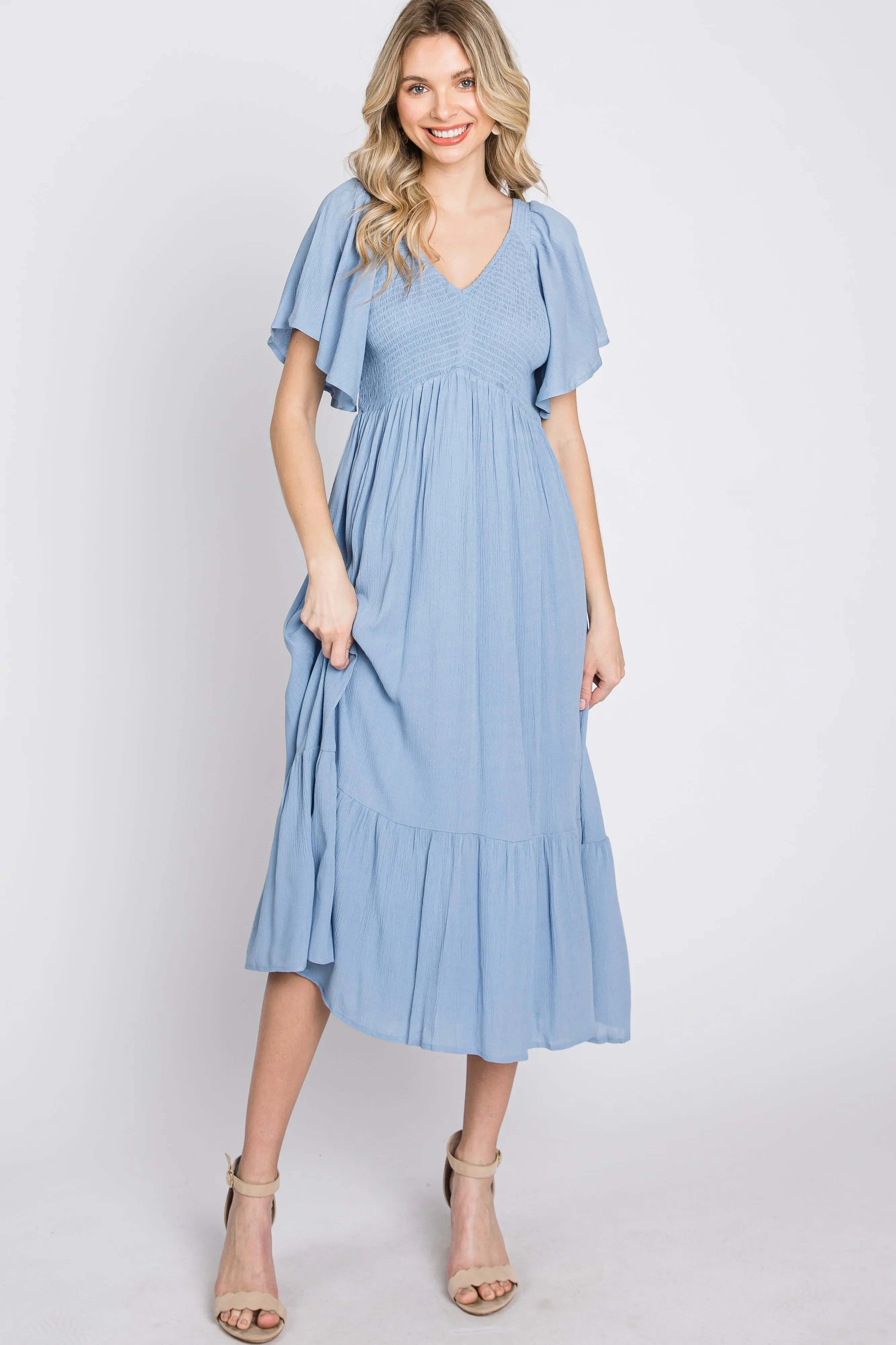 Blue Smocked Ruffle Maternity Dress sold by Pinkblush product image thumbnail 4