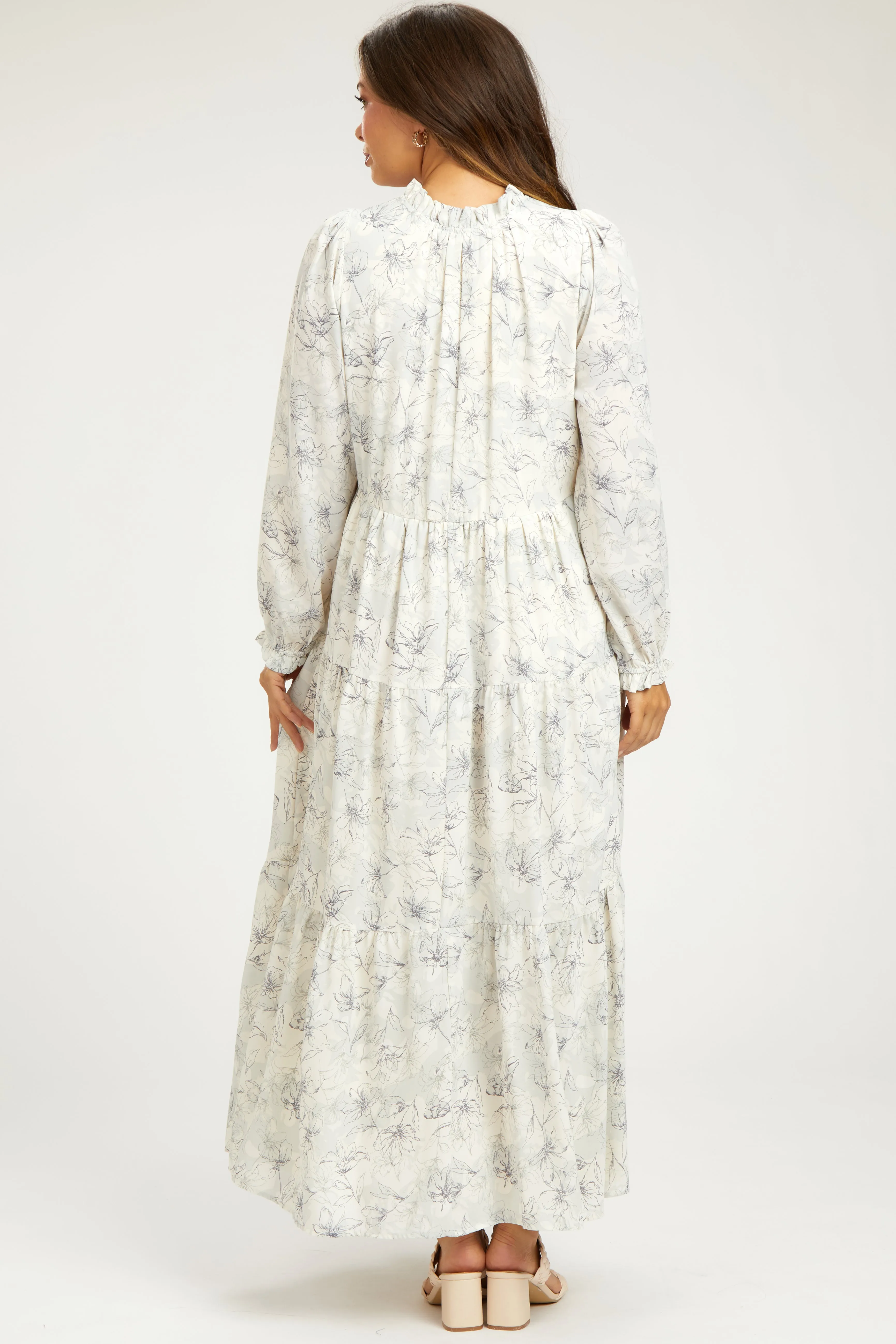 Gray Floral Tassel Tiered Long Sleeve Maternity Maxi Dress sold by Pinkblush product image thumbnail 3