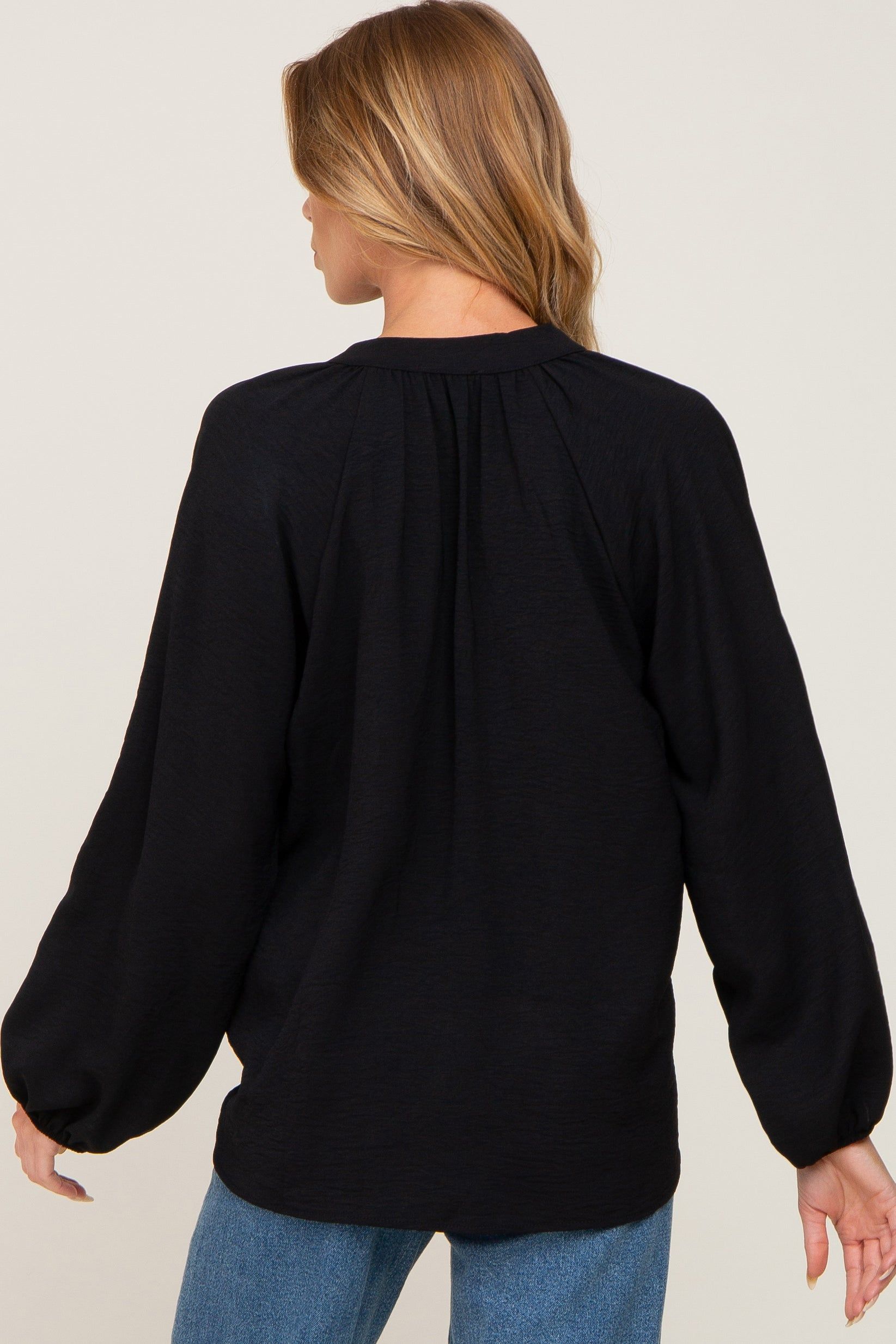 Black Basic V-Neck Blouse sold by Pinkblush product image thumbnail 3