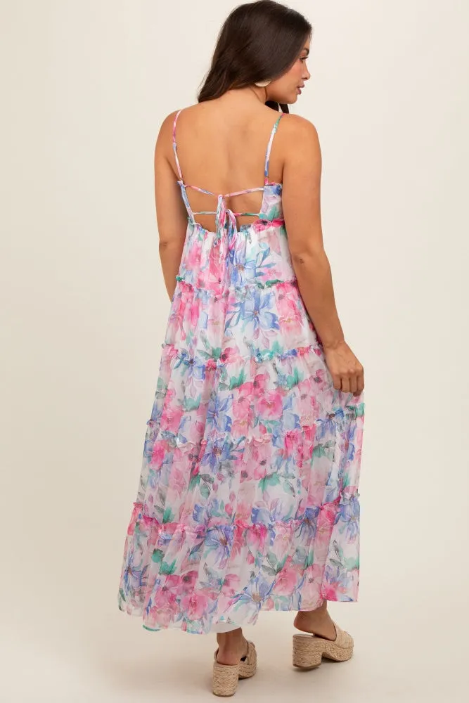 Multicolor Floral Chiffon Ruffle Tiered Maternity Maxi Dress sold by Pinkblush product image thumbnail 3