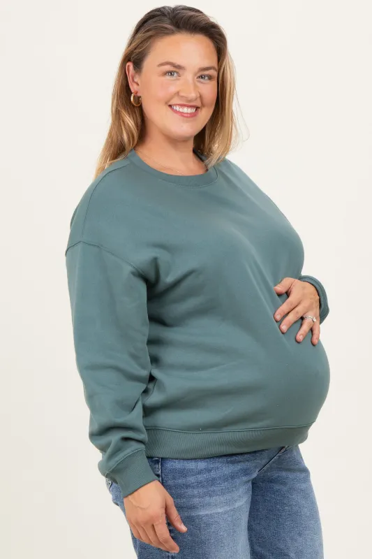 Jade Basic Fleece Crewneck Maternity Sweatshirt sold by Pinkblush