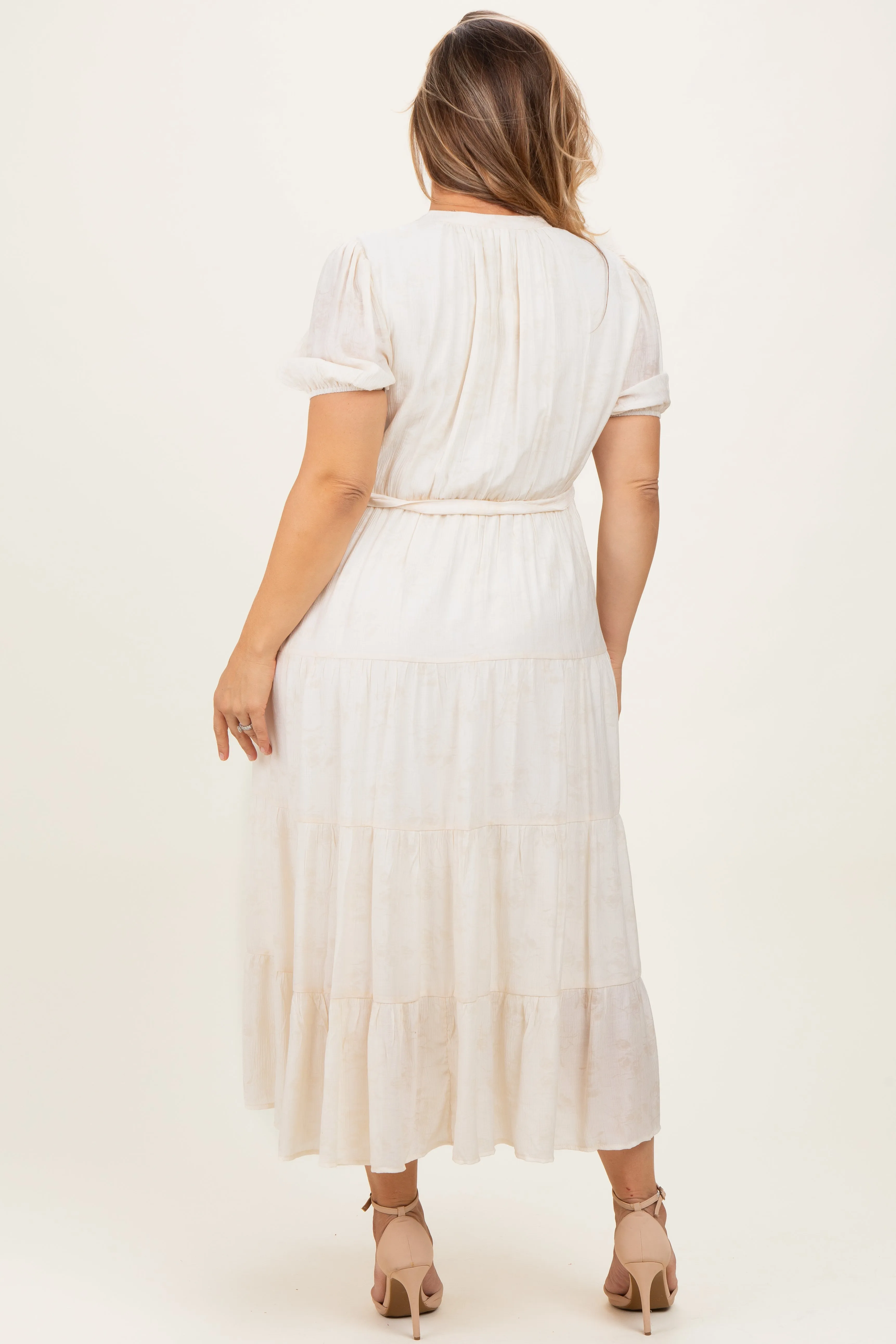 Cream Split Neckline Tiered Maternity Plus Midi Dress sold by Pinkblush product image thumbnail 3