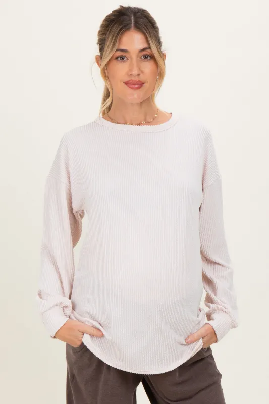 Cream Puff Sleeve Solid Ribbed Maternity Top sold by Pinkblush