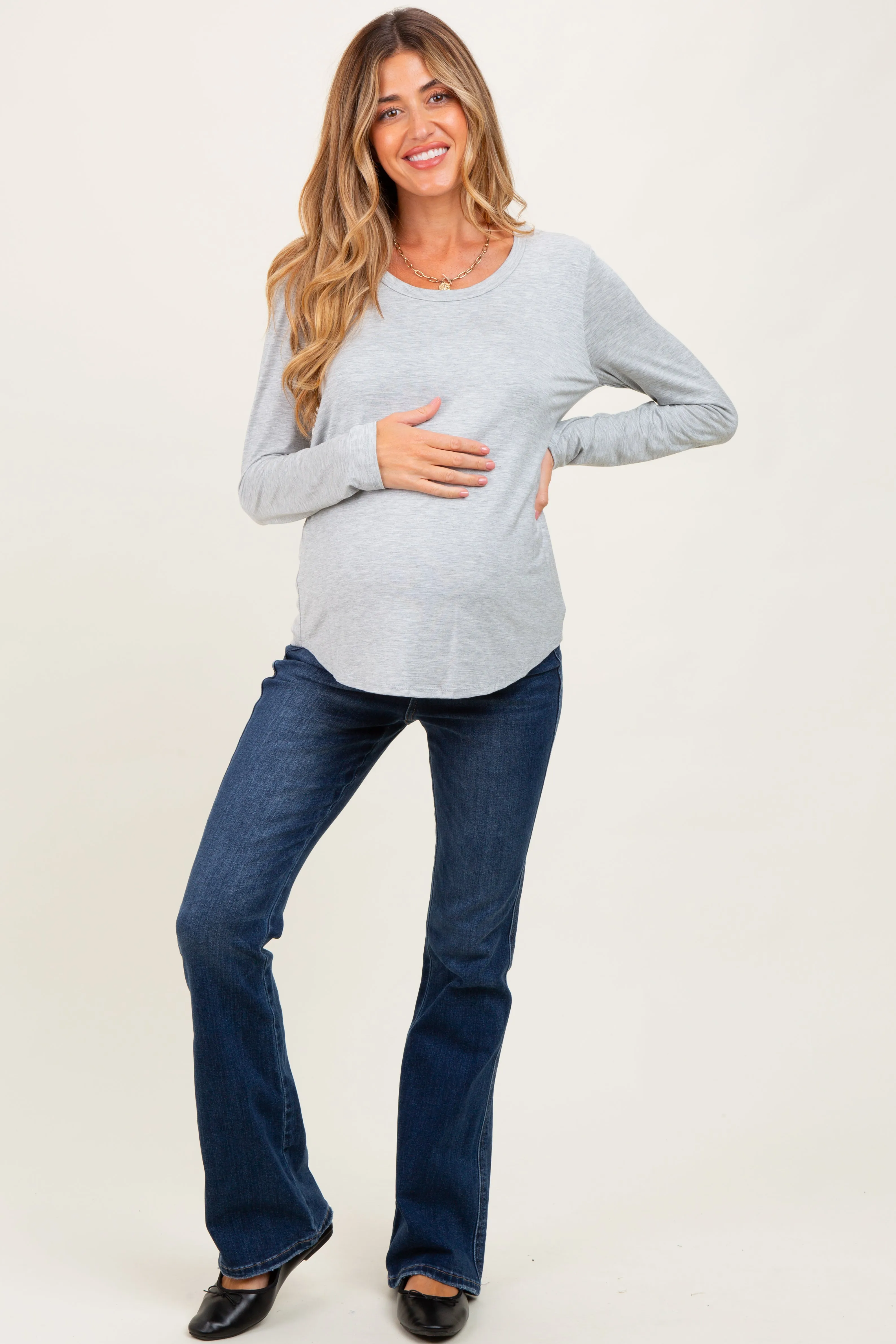 Heather Grey Inner Layer Maternity/Nursing Long Sleeve Top sold by Pinkblush product image thumbnail 2
