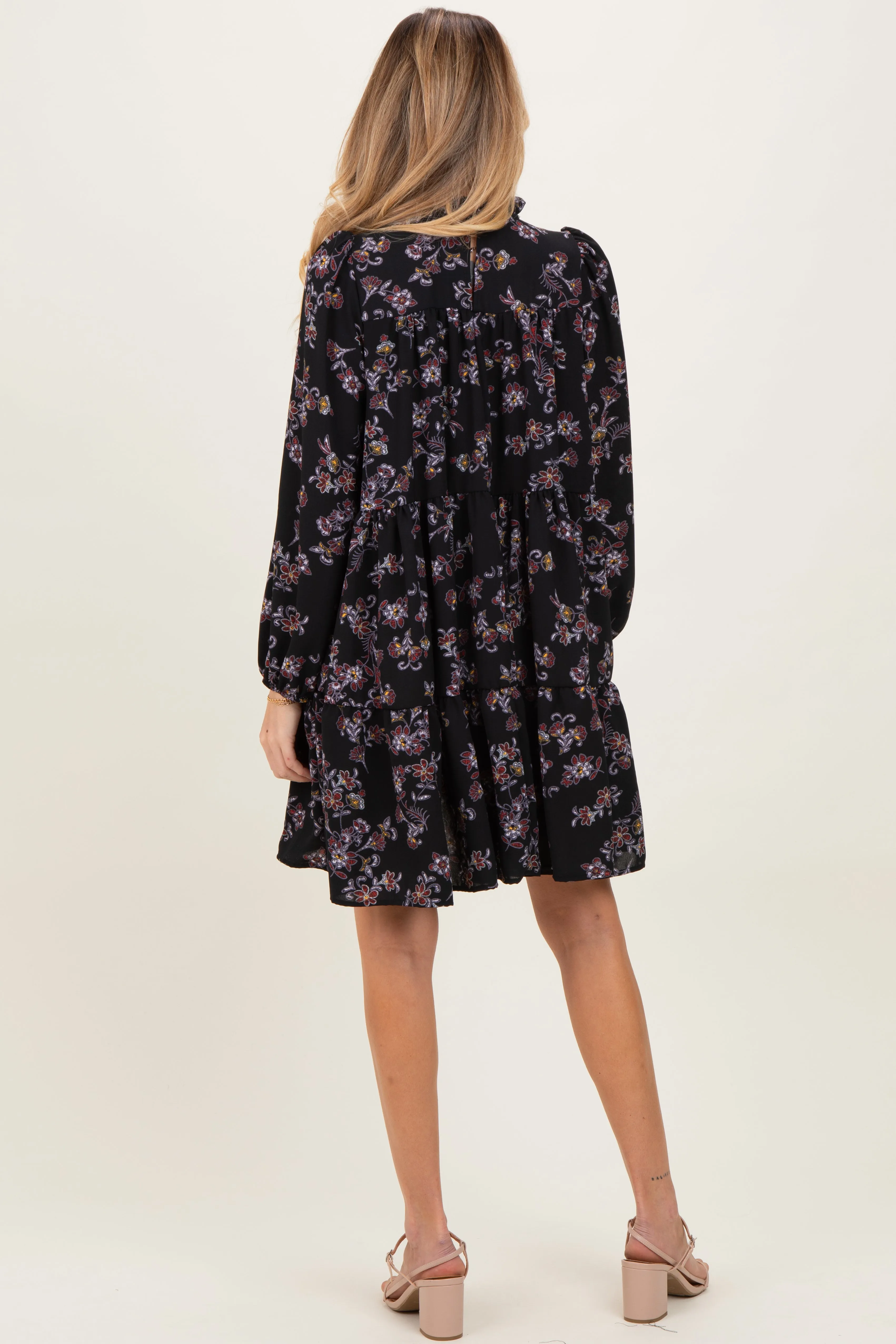 Black Floral Tiered Long Sleeve Maternity Dress sold by Pinkblush product image thumbnail 3