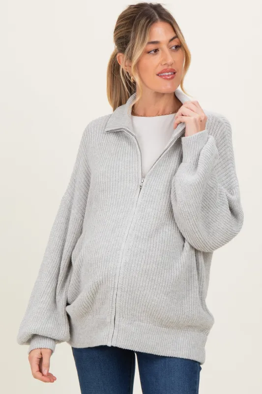 Heather Grey Oversized Zip Up Maternity Cardigan sold by Pinkblush
