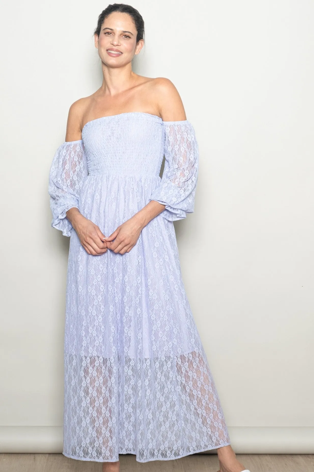 Lavender Lace Overlay Smocked Maternity Maxi Dress sold by Pinkblush product image thumbnail 5