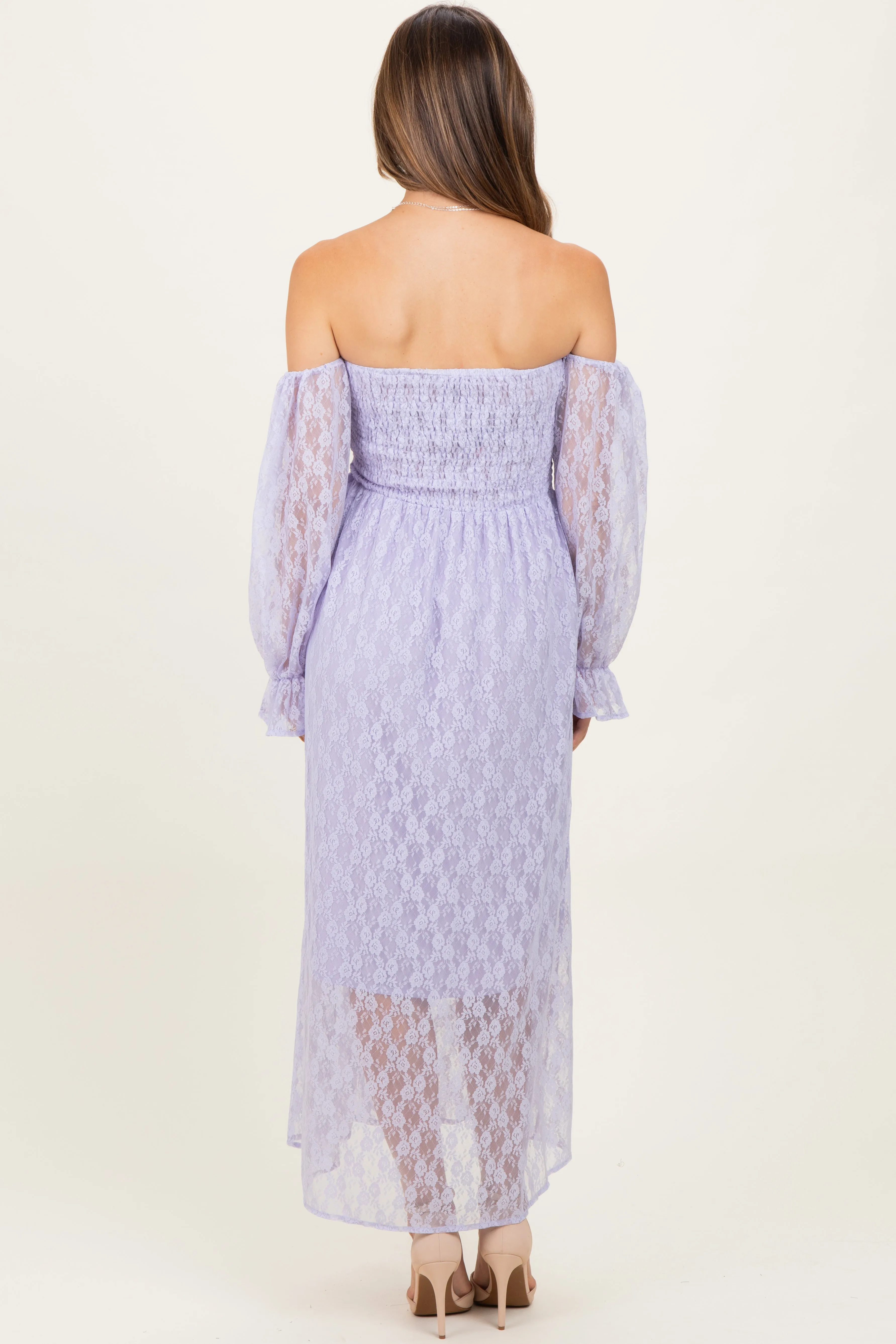 Lavender Lace Overlay Smocked Maternity Maxi Dress sold by Pinkblush product image thumbnail 4