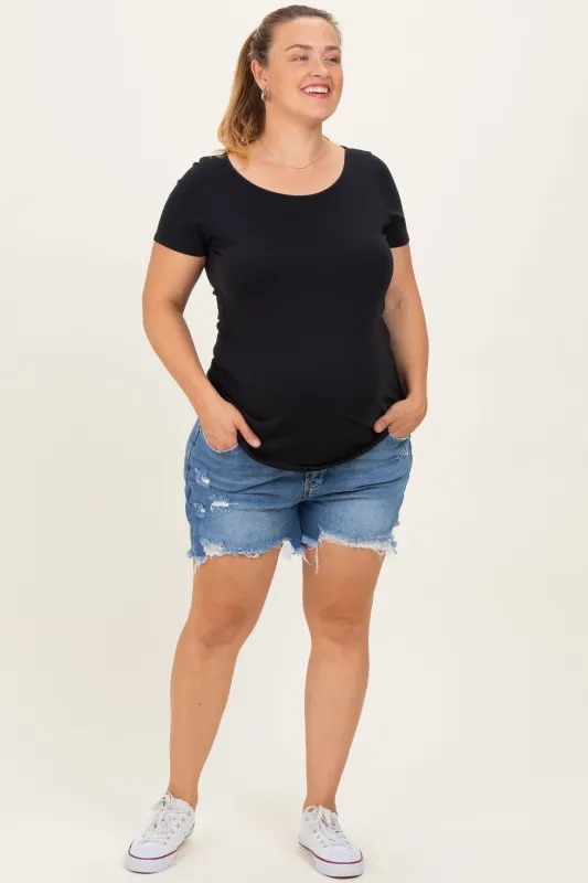 Blue Super Distressed Maternity Plus Jean Shorts sold by Pinkblush