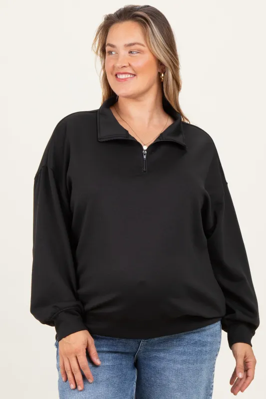 Black Half Zip Maternity Plus Pullover sold by Pinkblush