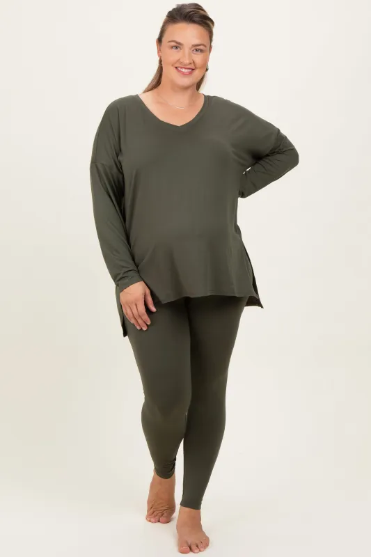 Olive Brushed Knit Oversized Top and Legging Maternity Plus Set sold by Pinkblush