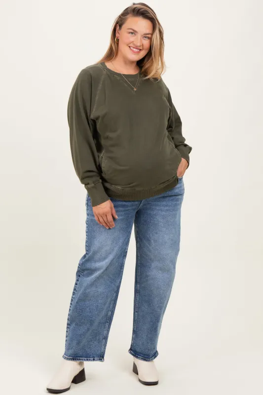 Blue Slim Ankle Barrel Leg Maternity Plus Jeans made by Risen