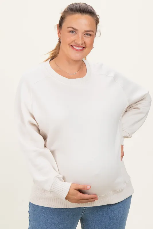 Ivory Pullover Terry Maternity Plus Crewneck sold by Pinkblush