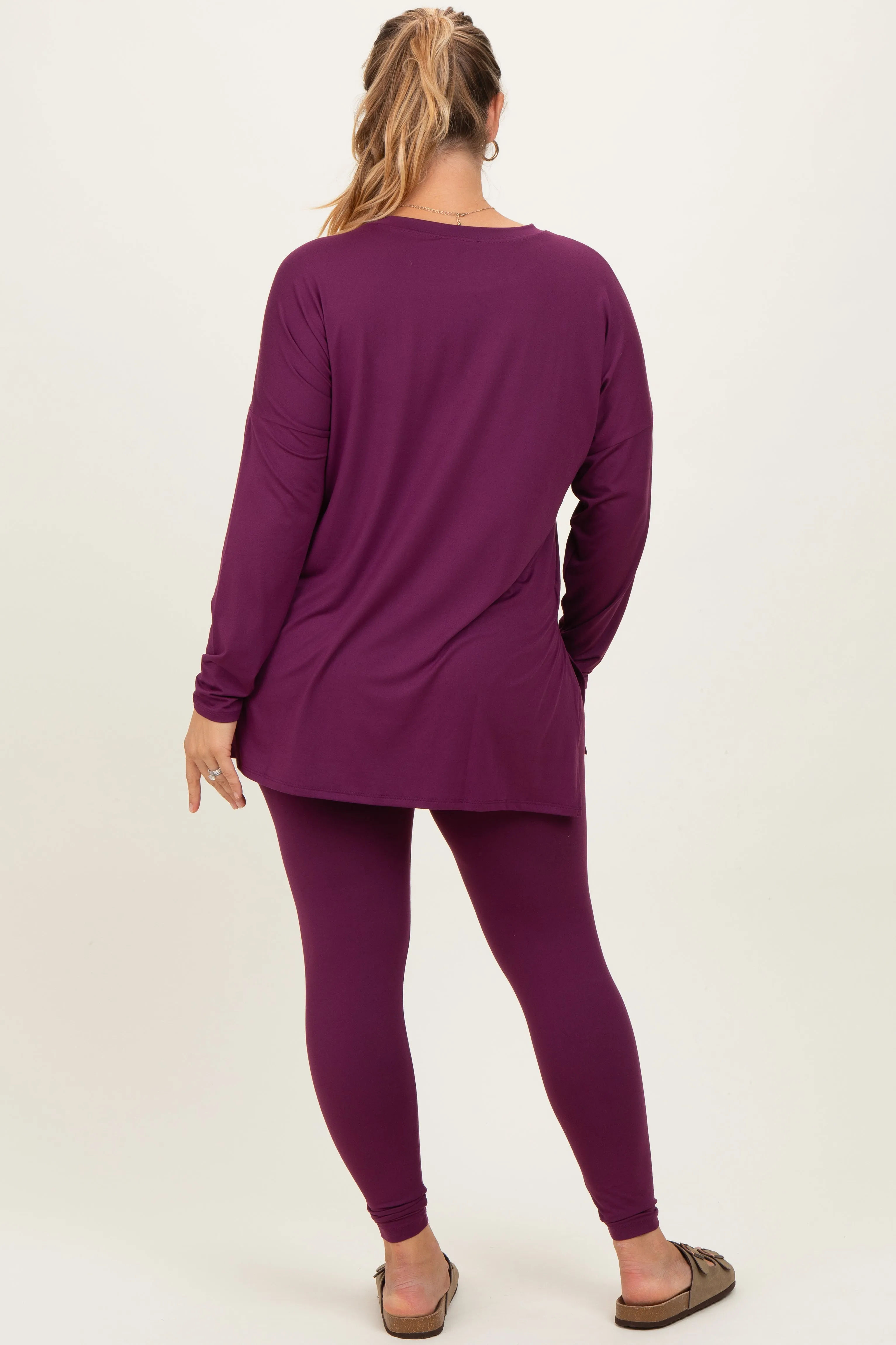 Plum Brushed Knit Oversized Top and Legging Maternity Plus Set sold by Pinkblush product image thumbnail 4