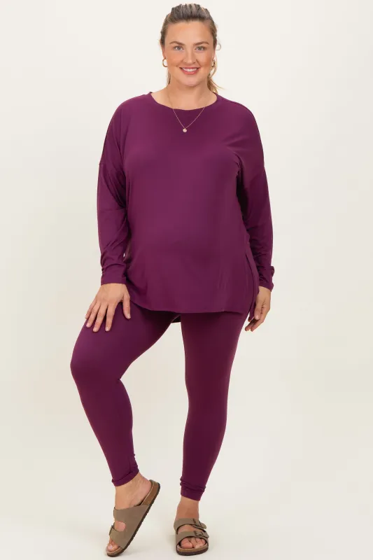 Plum Brushed Knit Oversized Top and Legging Maternity Plus Set sold by Pinkblush