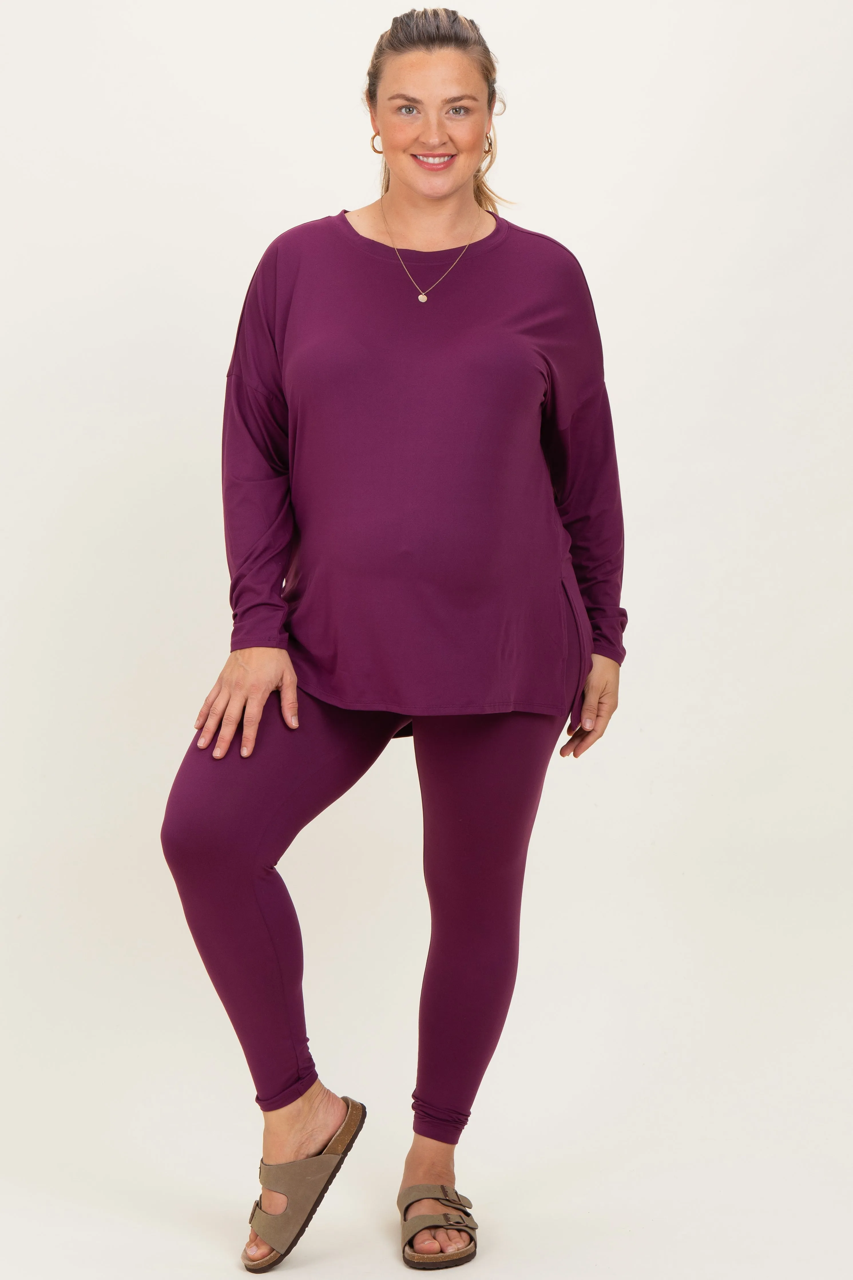 Plum Brushed Knit Oversized Top and Legging Maternity Plus Set sold by Pinkblush