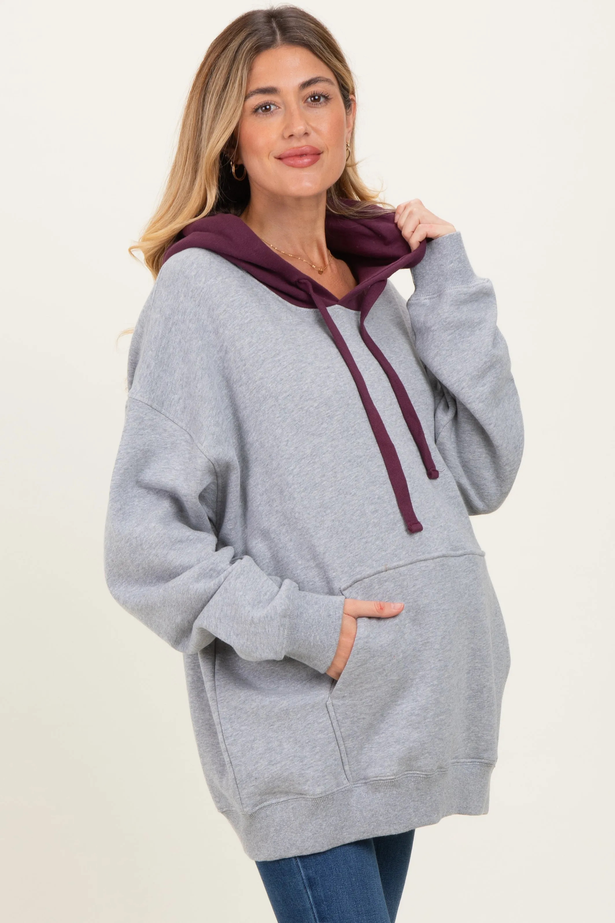 Plum Heather Grey Colorblock Maternity Hoodie sold by Pinkblush product image thumbnail 4
