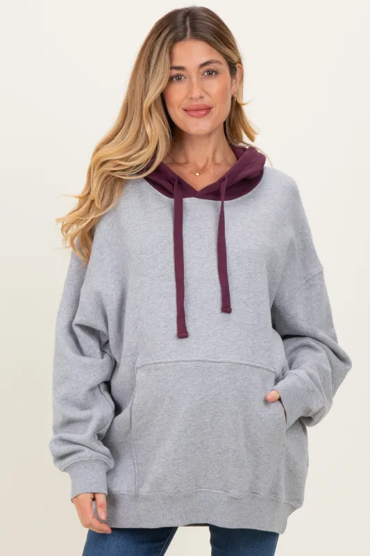 Plum Heather Grey Colorblock Maternity Hoodie sold by Pinkblush