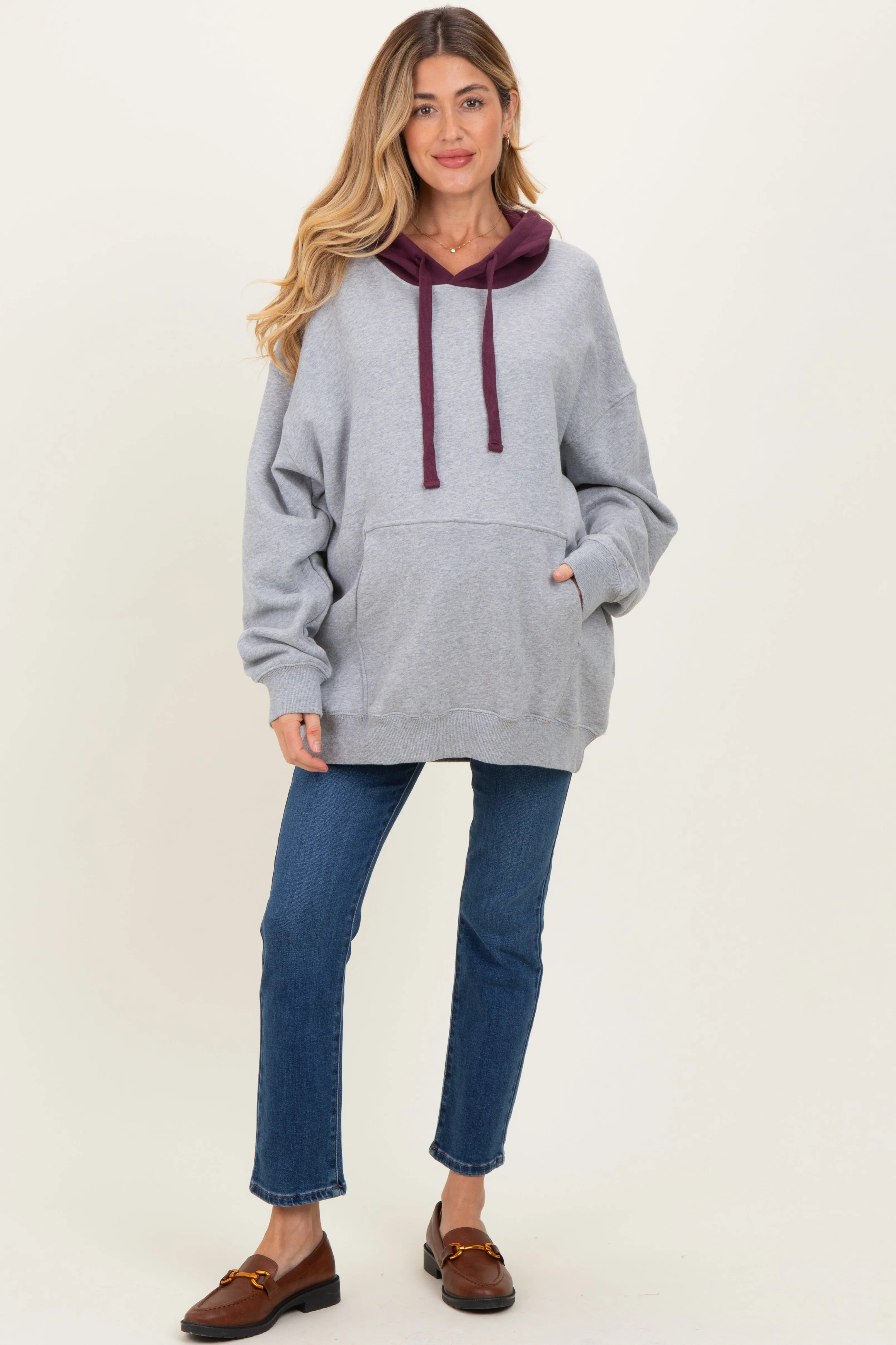 Plum Heather Grey Colorblock Maternity Hoodie sold by Pinkblush product image thumbnail 3