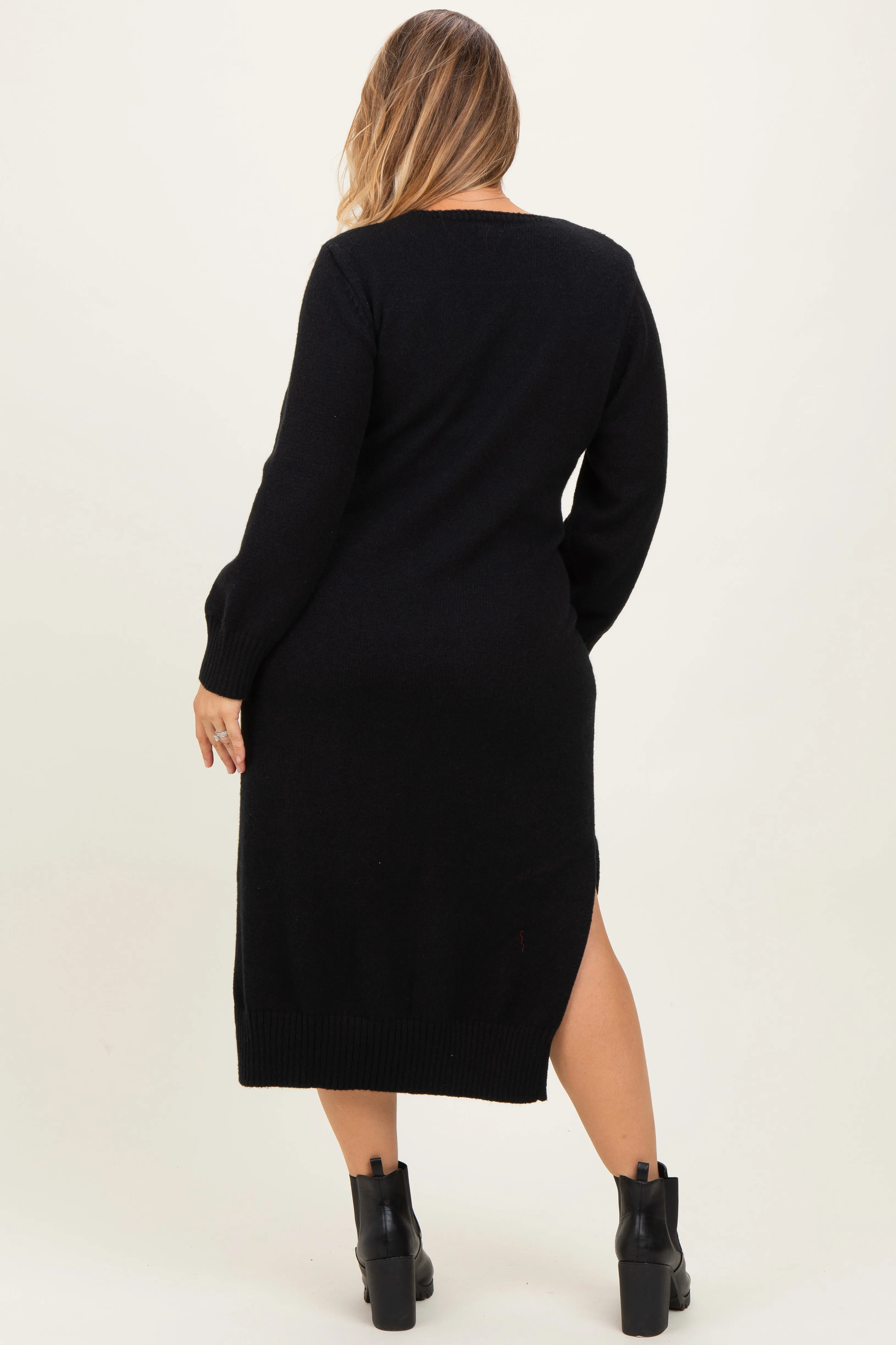 Black V-Neck Relaxed Fit Maternity Plus Sweater Dress sold by Pinkblush product image thumbnail 2