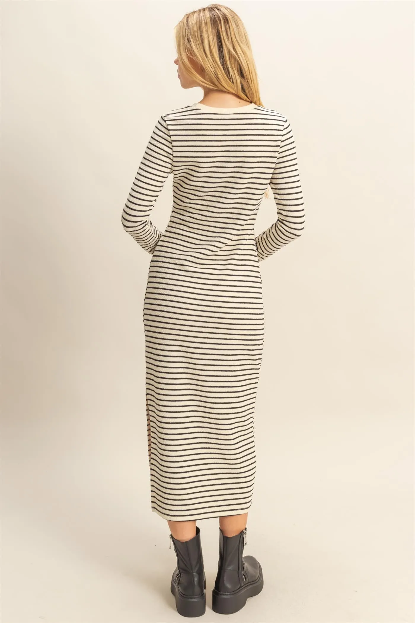Cream Striped Long Sleeve Midi Dress sold by Pinkblush product image thumbnail 4