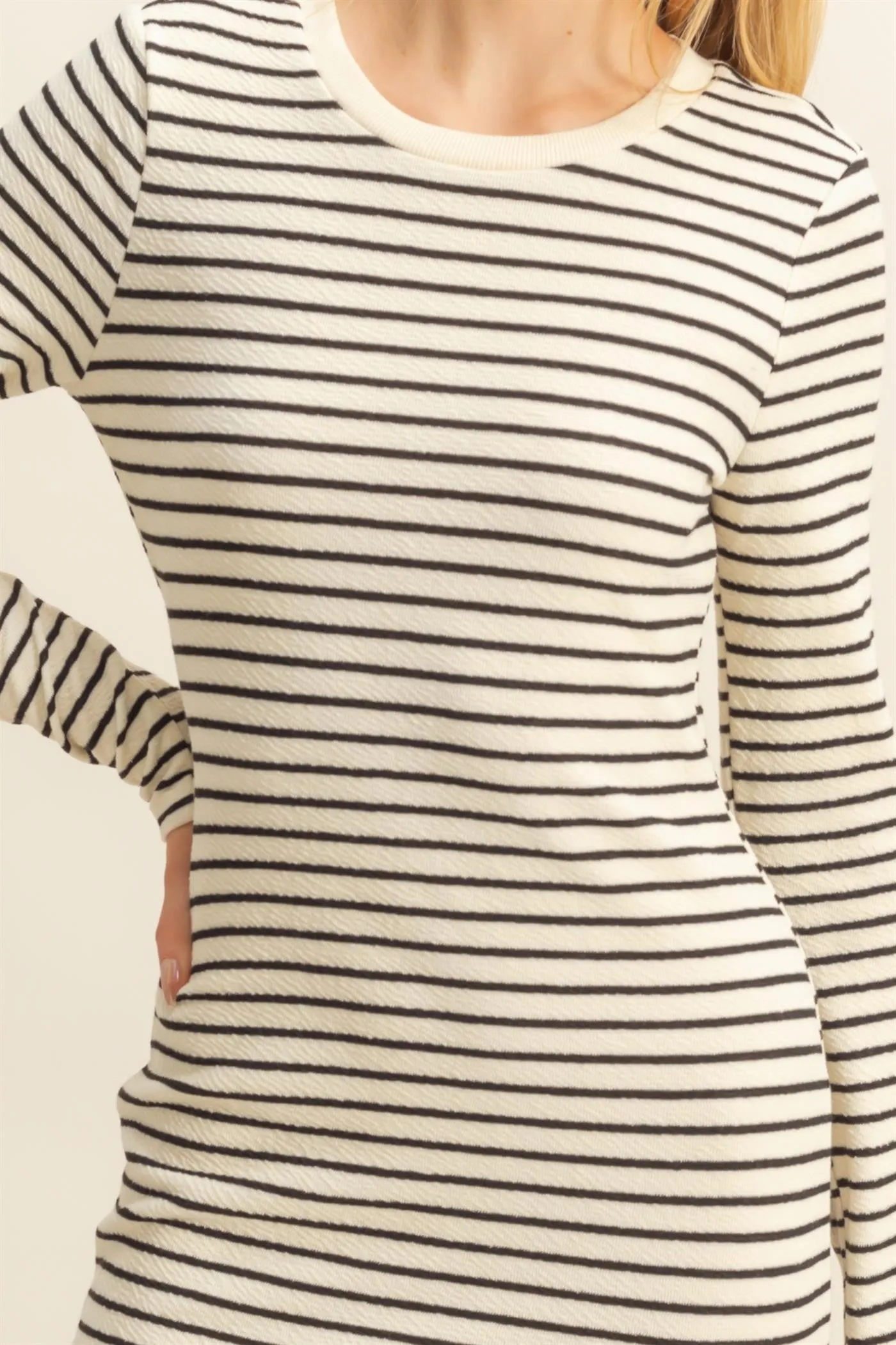 Cream Striped Long Sleeve Midi Dress sold by Pinkblush product image thumbnail 5