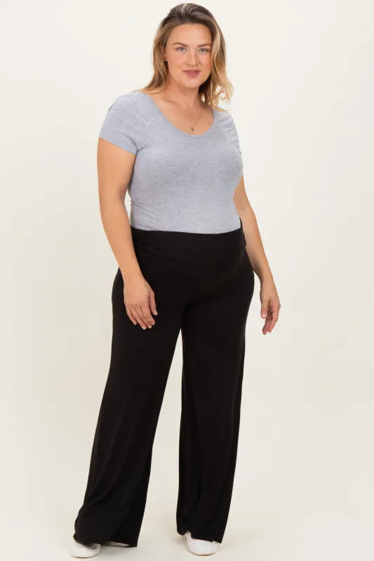 Black Fold Over Waist Wide Leg Maternity Plus Lounge Pants sold by Pinkblush