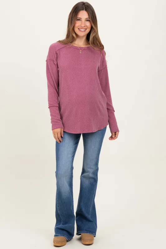 Blue Lightly Distressed Maternity Flare Jeans made by Pinkblush