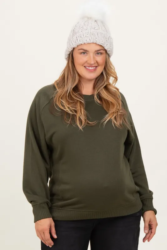 Olive Pullover Terry Maternity Plus Crewneck sold by Pinkblush