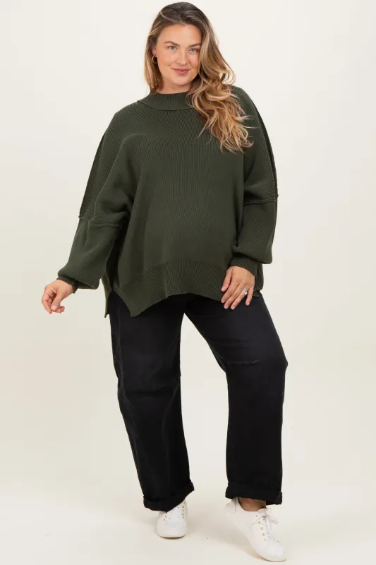 Olive Mock Neck Exposed Seam Maternity Sweater sold by Pinkblush